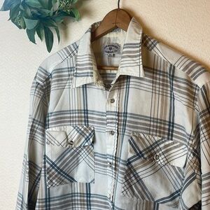 Vintage 80’s Korea Acrylic Plaid Button Up Shirt Don Douglass Retro Mens XL